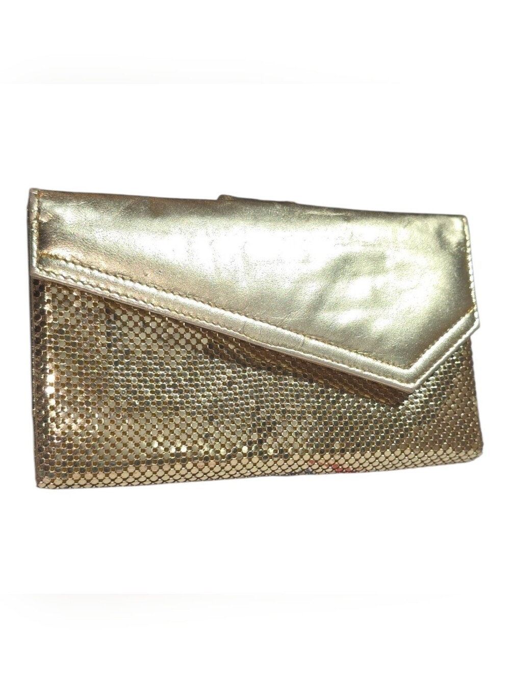 Whiting & Davis Vintage Metallic Gold Mesh Envelope Clutch